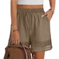 thumbnail image 4 of Women's Shorts Cotton-Linen Elastic Waist Lace Beach Shorts Soild Color Fashion Casual Summer Shorts for Vacation, 4 of 8
