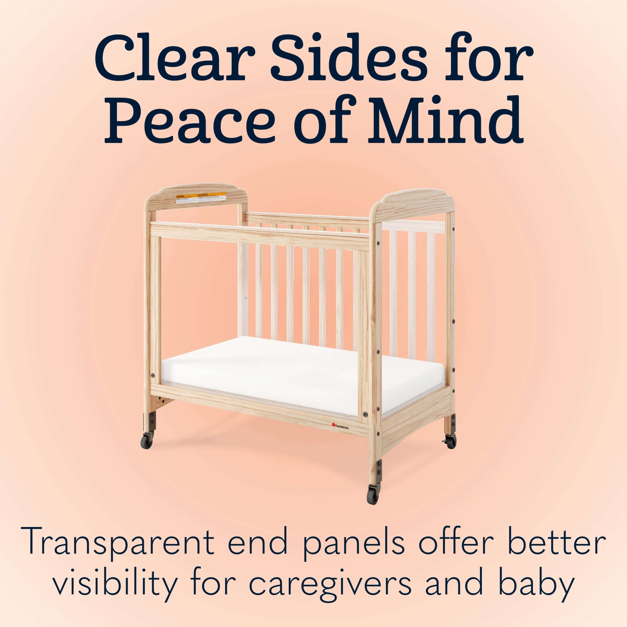 Foundations Serenity 3-Panel Clearview Compact Crib, Fixed-Side, 3" Mattress Included, Natural Wood