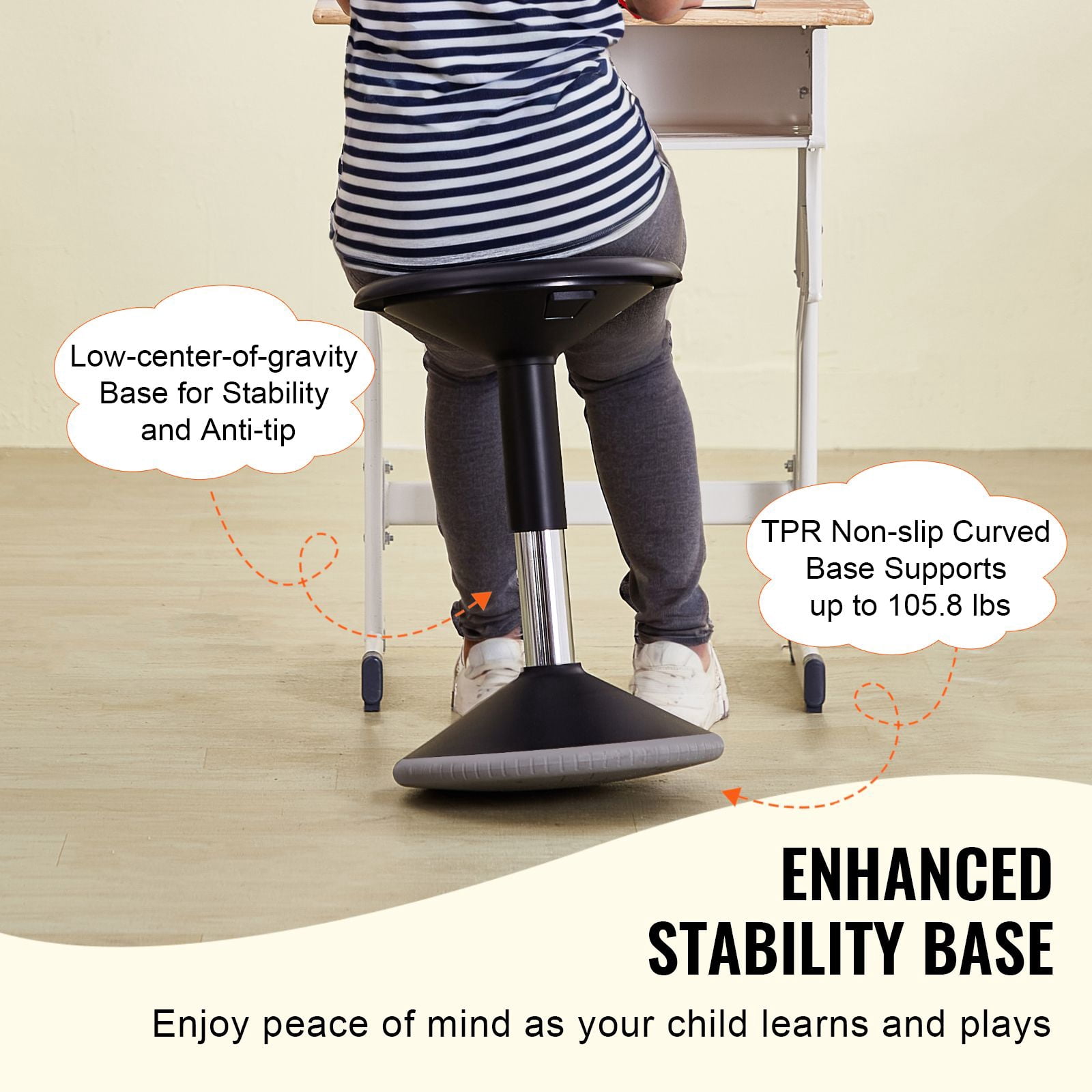 Wobble Chair with Adjustable Height, Active Flexible Seating Stool for Kids and Teens, 360° Swivel, Non-Slip Base, 15.7-21.7 in, for Classroom, Office, Home