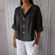 thumbnail image 1 of mfyjkho Tops Bohemios Para Mujer, Blusa Holgada De Lino Con Cuello En V, Manga Tres Cuartos Y Botones Decorativos Para Mujer. Tops Para Salir Para Mujer Xl, 1 of 8