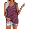 thumbnail image 1 of Pompotops Mode Femmes Casual Ample Imprimé V-Cou Sans Manches T-Shirt Blouse Rayée, 1 of 8