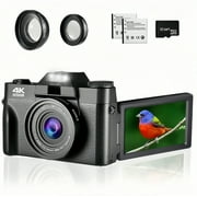 Vlogging Camera 4K Digital Camera for Youtube Autofocus with 32GB SD Card,180° Flip Screen 16X Digital Zoom 48MP Video Cameras Camcorder for Photography(Black)