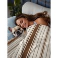 thumbnail image 4 of Queen Flat Sheet Only Farmhouse Stripe Pattern Soft Microfiber Cooling Bedding Sheets Brown Bands on Beige Linen Flat Bed Sheet for Hotel,Home Decor, 4 of 9