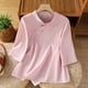 thumbnail image 2 of Vestidos Casuales Para Mujer, Blusas De Mujer De Moda Blusa de moda para mujer con cuello alto, mangas 3/4 y botones bordados de lino sintético, 2 of 9