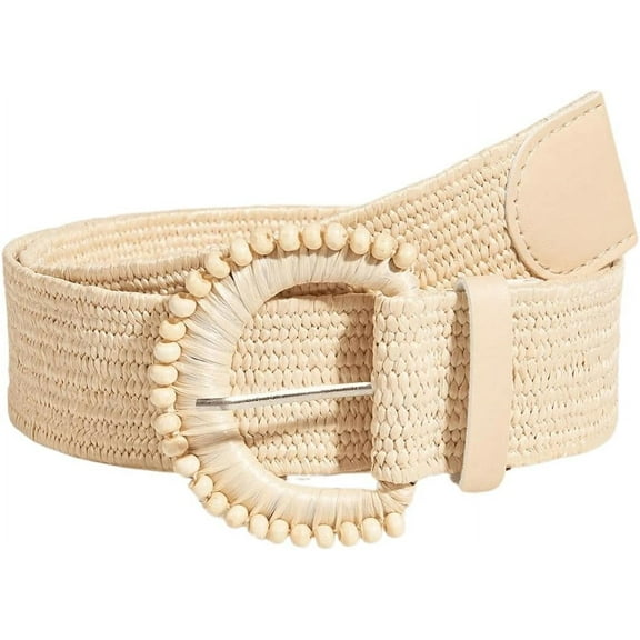Women's Round Buckle Straw Belts Boho Braided Waist Belt
