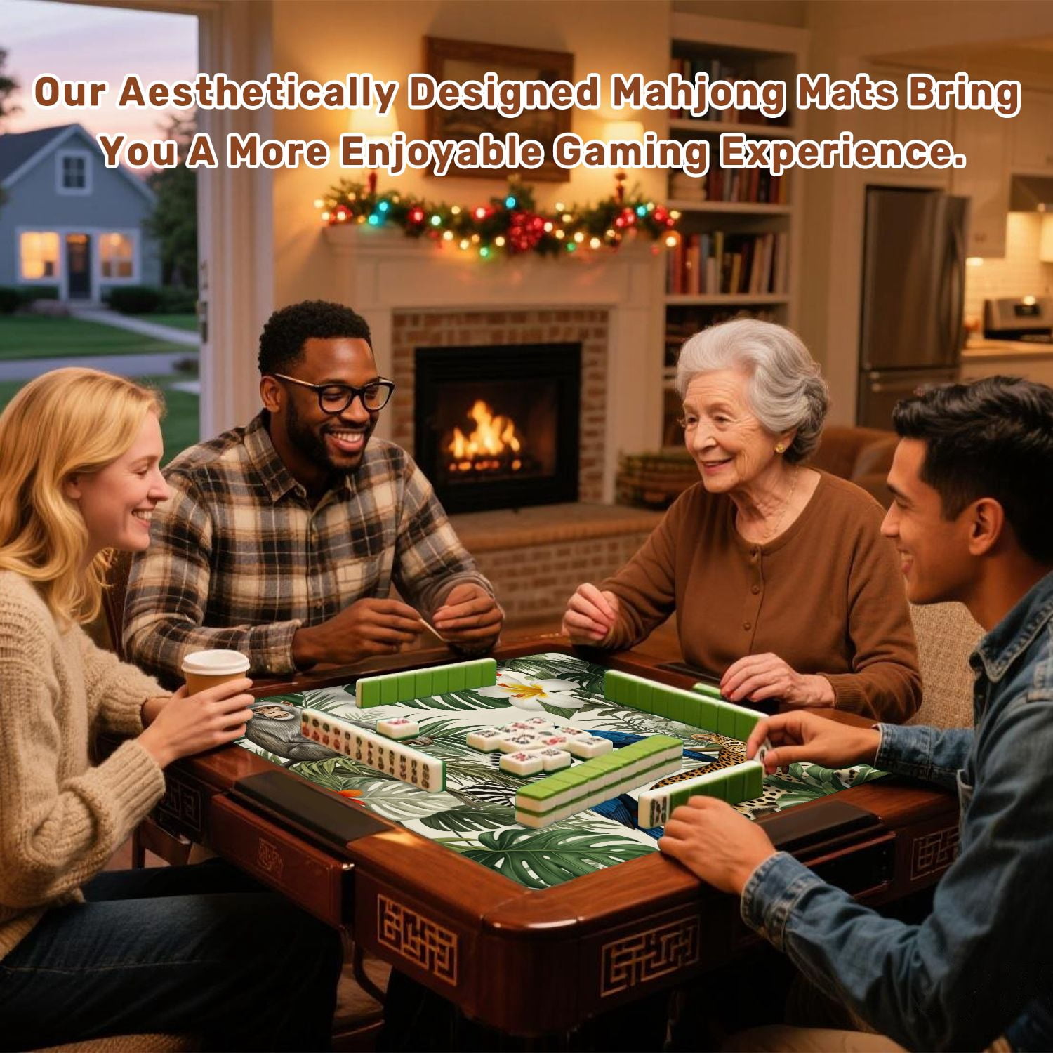Mahjong Mat 31.5" x 31.5" Seamless exotic trees animals Non-Slip Noise Reduction American Mahjong Tiles Table Cover for Dominoes Poker Card Board Games Gift