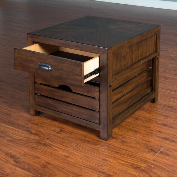 Sunny Designs Canyon Creek 24" Mahogany Wood End Table in Dark Brown