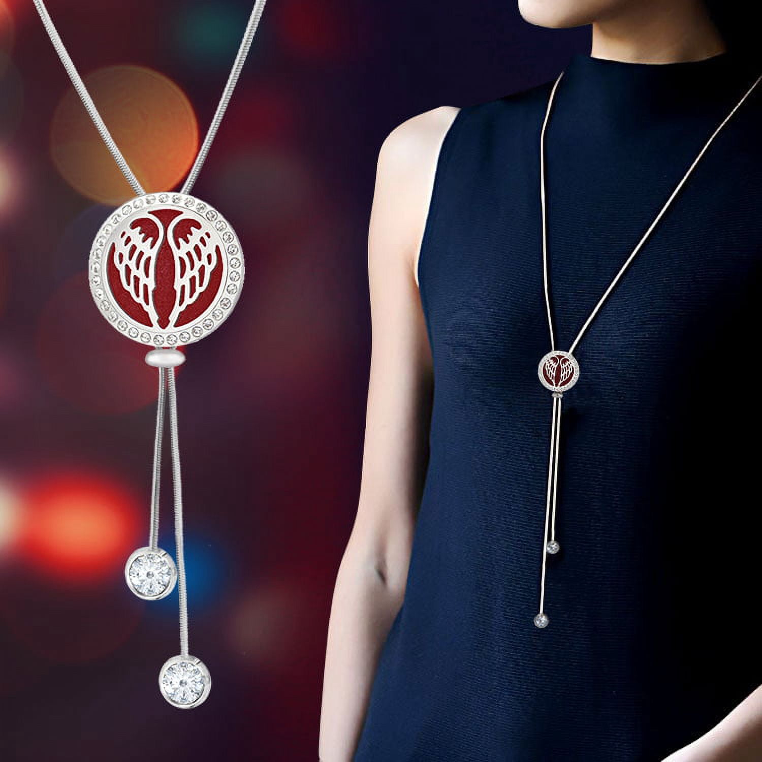 Anavia Anavia Angel Wings Slider Aromatherapy Jewelry Essential Oil Necklace 39.5 inches with Gift Box