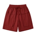 thumbnail image 6 of Cagogo Women Cargo Elastic Waist Bermuda Pants with Pockets Casual Loose Fit Vacation Beach Shorts Summer Travel Utility Trousers Relaxed Outdoor Wear, Wine XL, 6 of 6