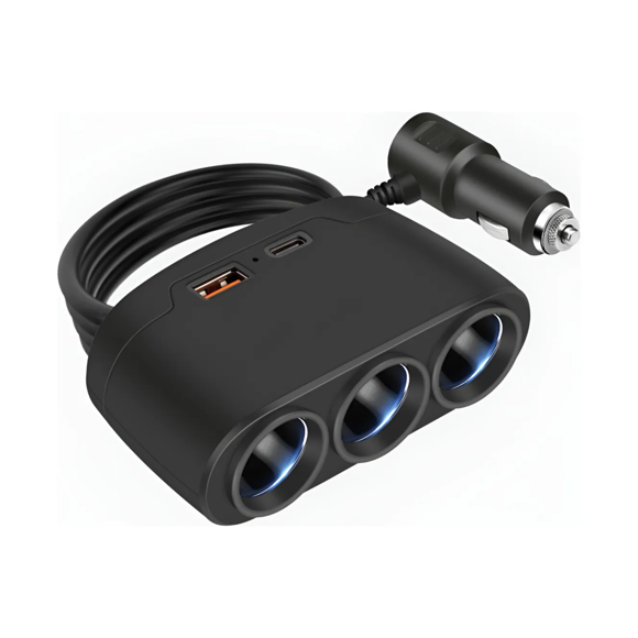 3 En 1 Adaptador Múltiples Puertos Usb Cargador De Coche Malubero Negro