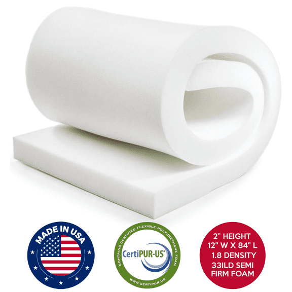 QOMFY 2in H x 12in W x 84in L 1.8 Density 33ILD Semi-Firm Upholstery Foam Cushion