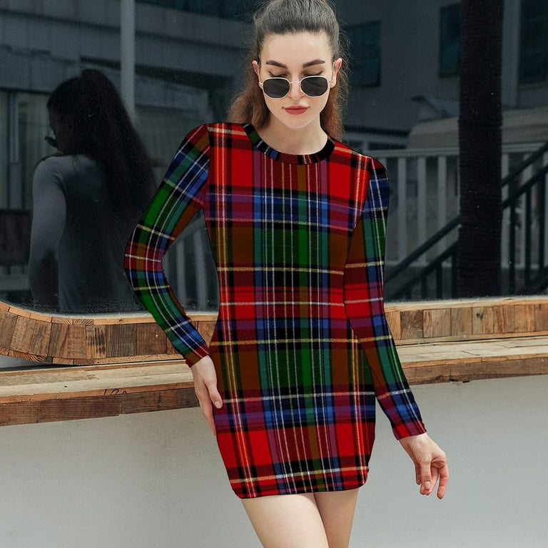 blue dress for baby girl Checkered Red and Black Buffalo Plaid Bodycon Dress S main image 0