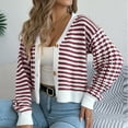 thumbnail image 4 of biudgviw Cardigan Sweaters for Women Long Sleeve Striped Open Front Cropped Tops Loose Soft Knit Bolero Fall Winter Outwear, 4 of 7