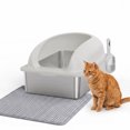 thumbnail image 2 of SHOUFTW 24 Inch Stainless Steel Cat Litter Box with Lid, Extra Large Enclosed Cat Litter Pan, High Wall Anti-Splash Design, Odor Control, Anti-Leakage, Includes Scoop and Mat, Light Grey, 2 of 9