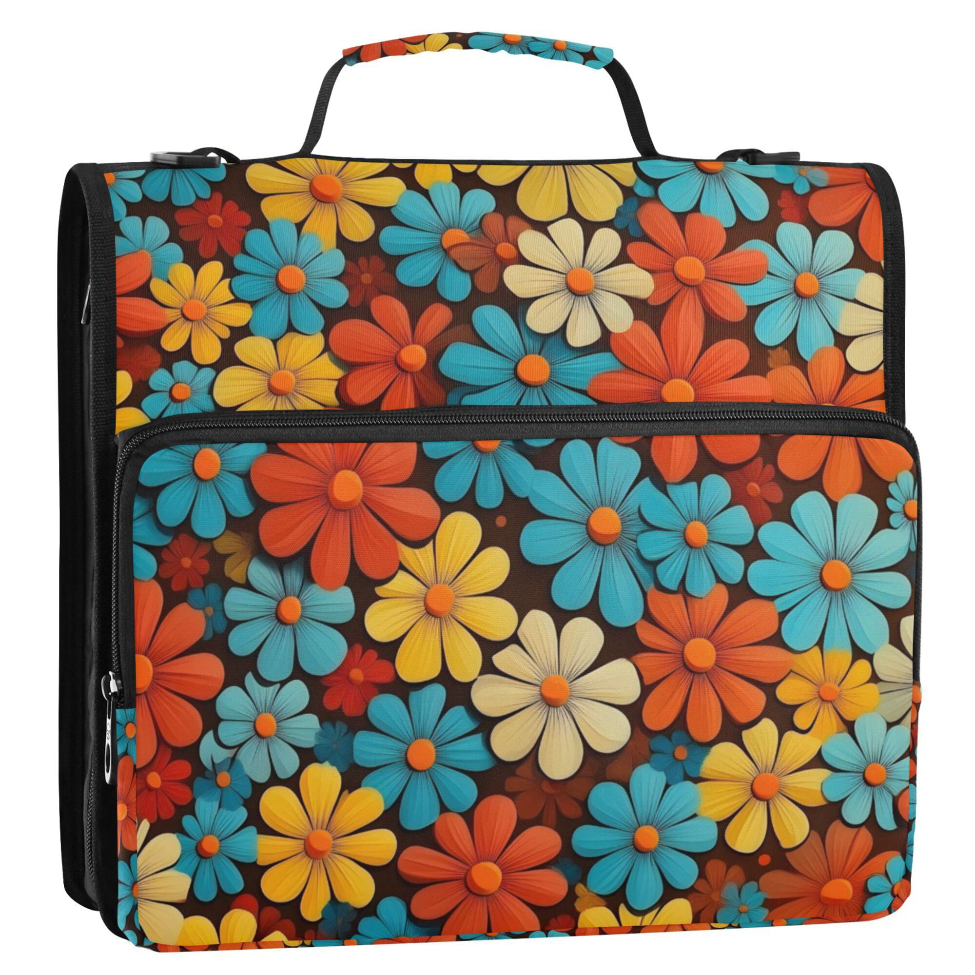 FORMRS Zipper Binder with Shoulder Strap 2-inch Ring 500 Sheet Capacity File Bag, Blooming Flowers