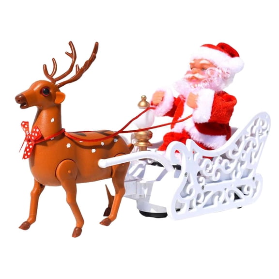 Sitting Elk Sleigh Santa Claus Electric Toy w/ Music Christmas Santa Plush Doll Toy Holiday Party Home Decor Kids Gift