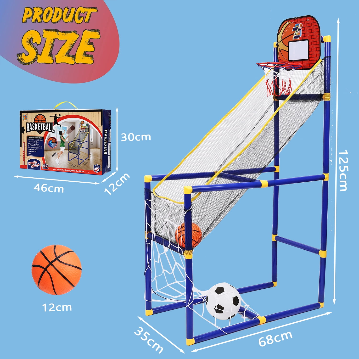 Gemeer Kids Basketball Hoop Arcade Game, 2 in 1 Sports Indoor Outdoor Basketball, Kid Sport Toys with 4 Balls & Inflatable Balls Pump, for Boys and Girls