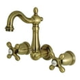 thumbnail image 3 of Kingston Brass  Heritage Two-Handle 3-Hole Wall Mount Bathroom Faucet Brushed Brass Brushed, 3 of 5