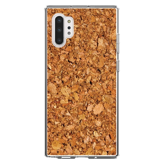 DistinctInk Clear Shockproof Hybrid Case for Galaxy Note 10 PLUS (6.8" Screen) - TPU Bumper, Acrylic Back, Tempered Glass Screen Protector - Dark Cork Board Image Print - Printed Cork Image