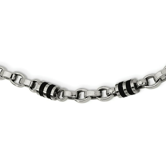 Primal Steel Stainless Steel Rubber Accent Barrel Link 22-inch Necklace