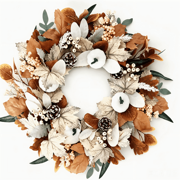 22 Inch Fall Wreath for Front Door Artificial Autumn Wreath with White Pumpkins, Pinecones & Berries, Farmhouse Thanksgiving Wreath for Indoor Outdoor Decor