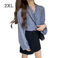 thumbnail image 1 of Camisa de mujer Blusa de gasa con estampado floral Top casual de manga larga abullonada, Azul, XXL Methold AP001298-15B, 1 of 7