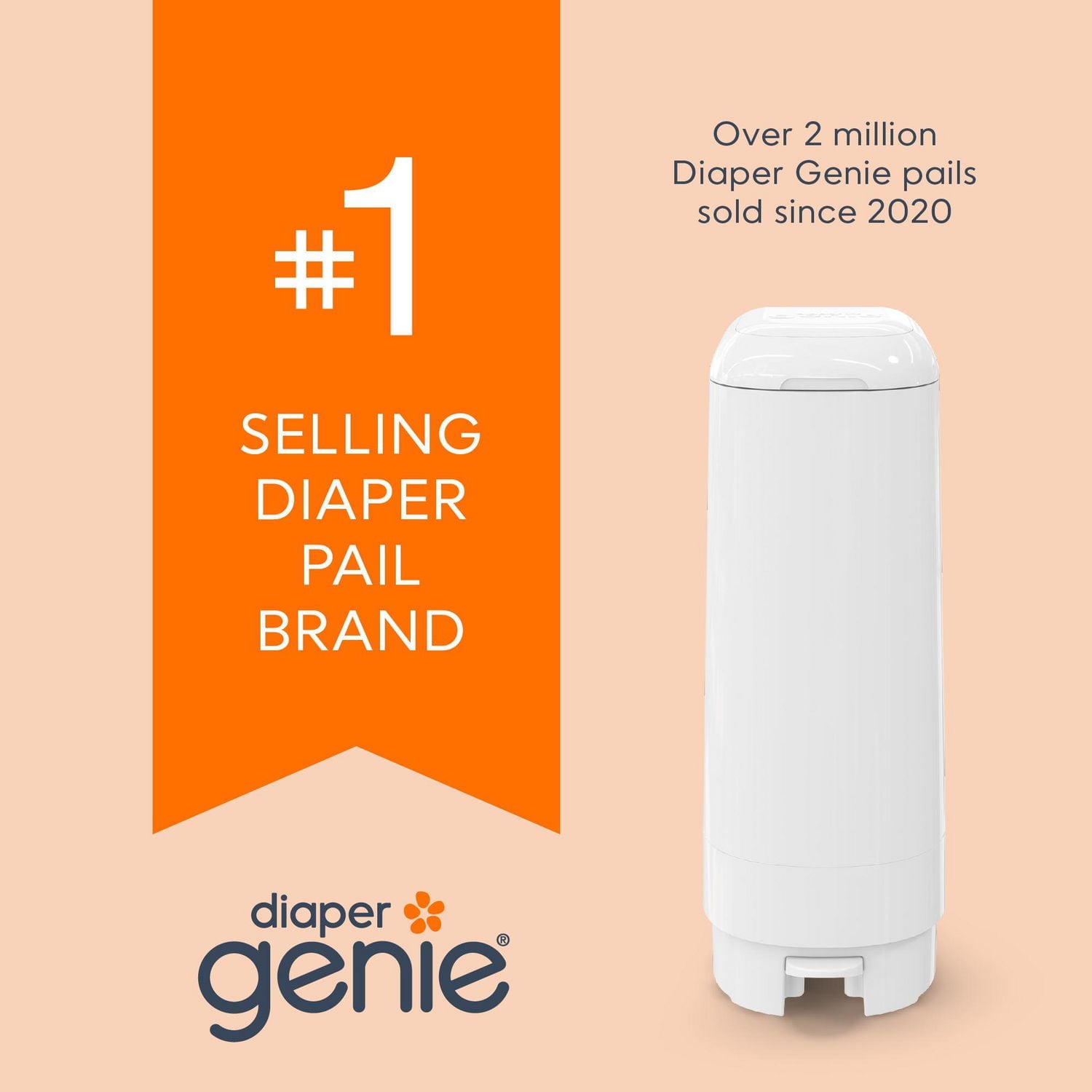 Diaper Genie Signature Diaper Pail, White, Foot Pedal, Odour Control, 9 Easy Roll bags / holds up to 423 diapers