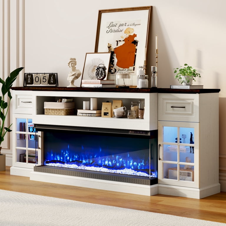 ChVans 81" Fireplace TV Stand for 90" TVs, White photo 8