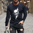 thumbnail image 2 of YOIAVAIOY T-Shirts à Manches Longues pour Hommes de Fête T-Shirt Graphique Fantôme à Manches Longues Col Rond Chandail d'Halloween Hauts de Mode d'Automne Bleu Marine TG, 2 of 6