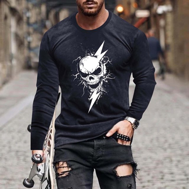 Blusas y camisas de manga larga con cuello redondo para hombre, moda informal, estampado, deportivas, de manga larga, cuello redondo, blusas, camisas para hombre, blusa de poliéster