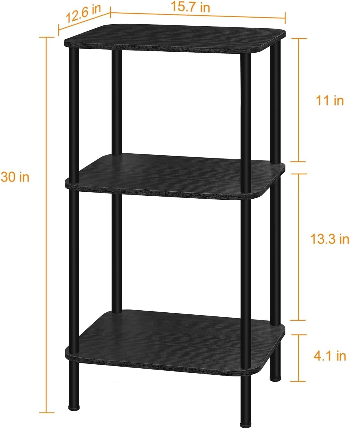 3-Tier End Table Round Edge Nightstand Side Table, Black