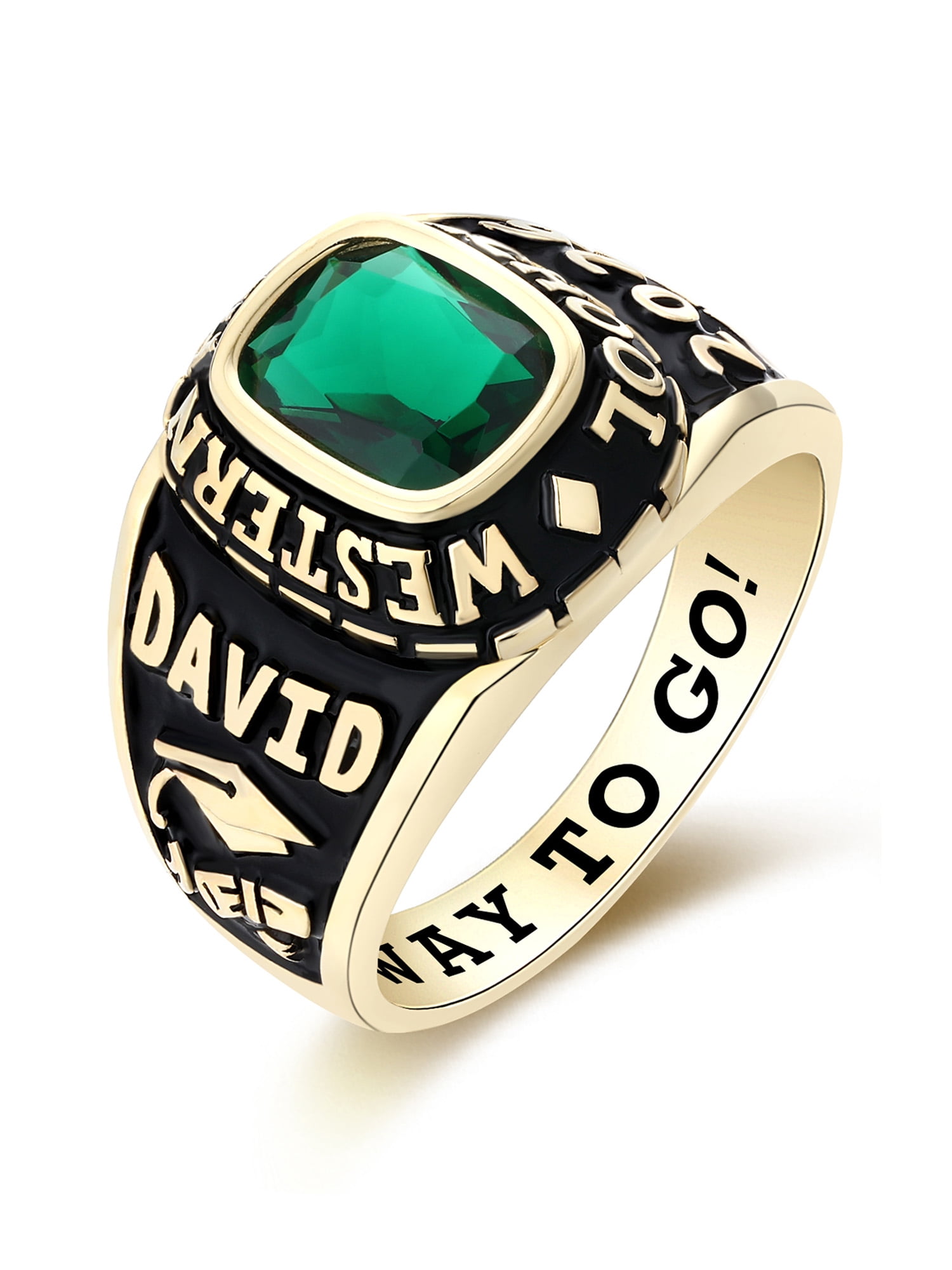 Mementos USA Custom Large Men's Class Rings Sterling Silver for High School and College-Gold