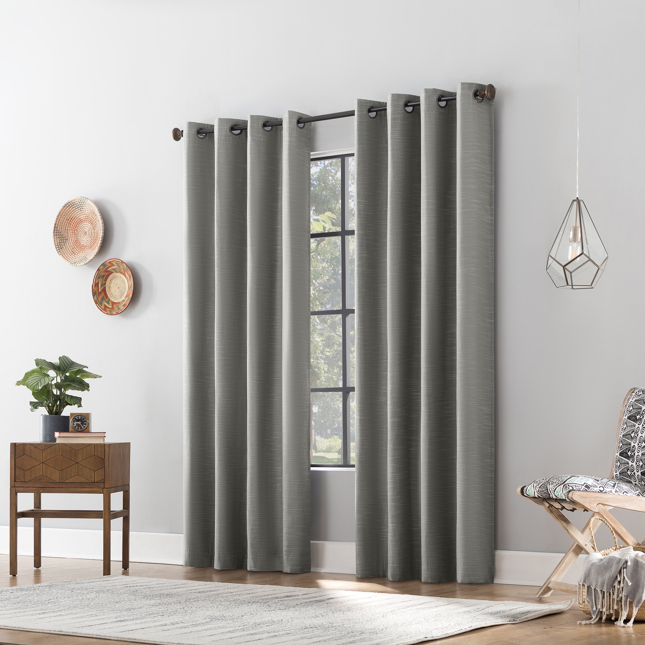 Archaeo Textured Linen Blend Total Blackout Grommet Top Curtain, 50"W X 96"L, Gray