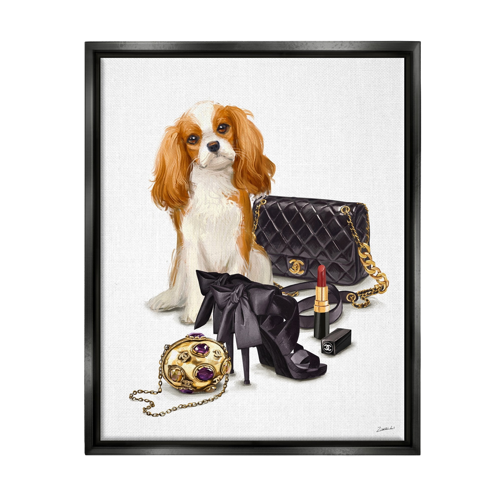 Stupell Industries Chick Black Fashion Accessories Stylish Glam Dog Luster Gray Framed Floating Canvas Wall Art, 24x30, by Ziwei Li