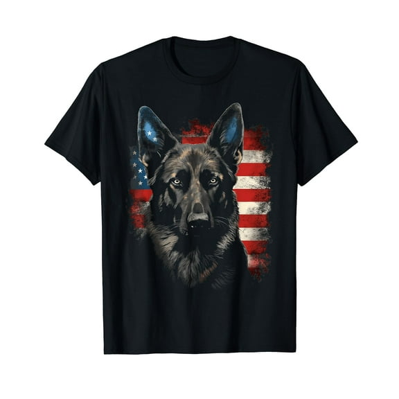 Patriotic Black German Shepherd American Flag Dog Gifts Tees T-Shirt