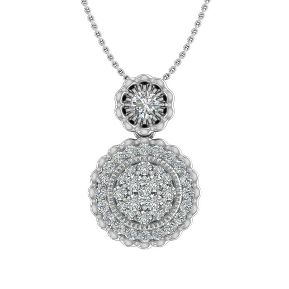 3/8 Carat Diamond Cluster Pendant Necklace in 14K White Gold (Silver Chain Included) (I1-I2 Clarity)