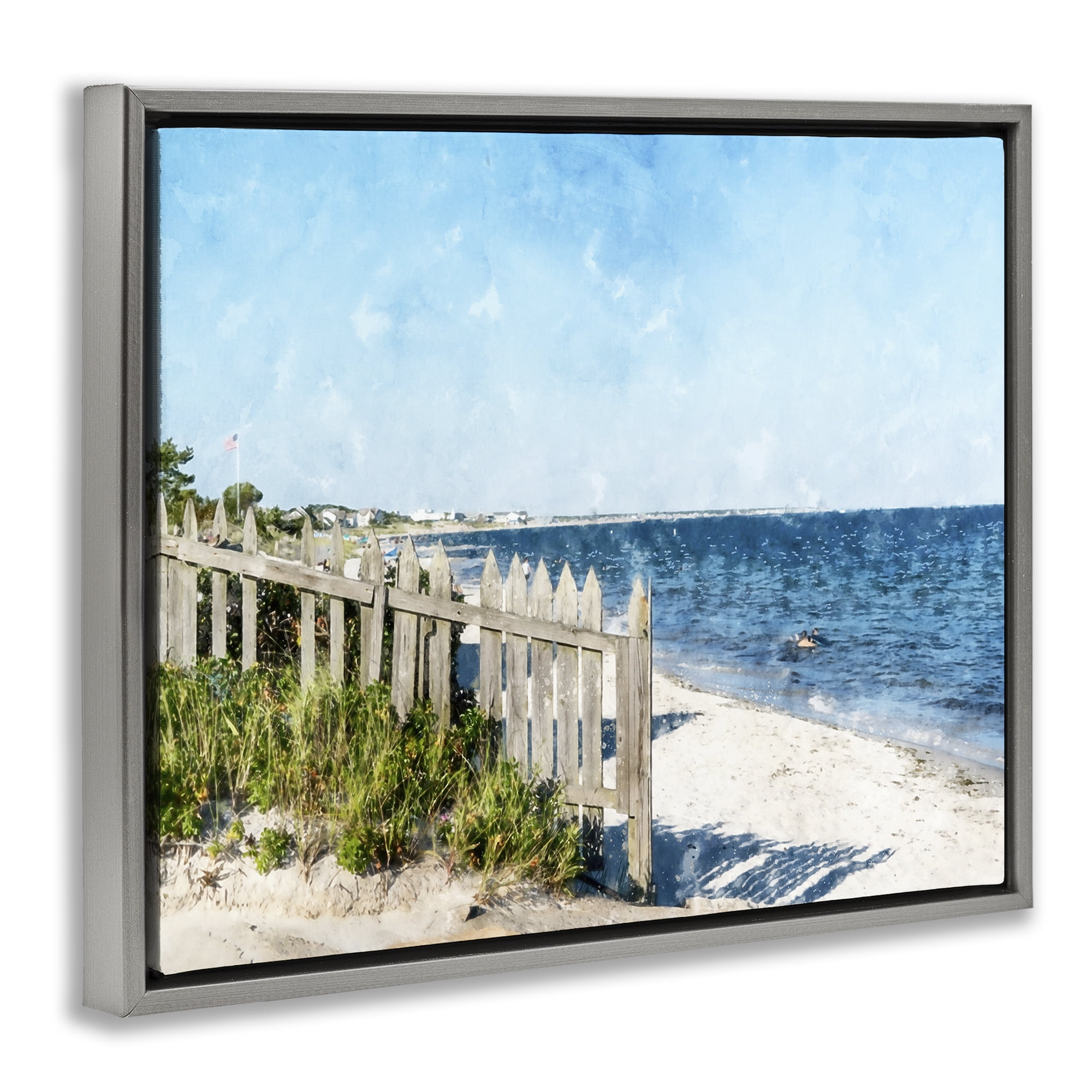 Stupell Industries Beach Pickets View Gray Framed Floater Canvas Wall Art, design by Kim Curinga
