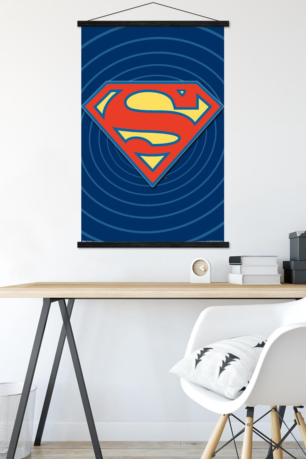 DC Comics - Superman - Classic Logo Wall Poster with Wooden Magnetic Frame, 22.375" x 34"
