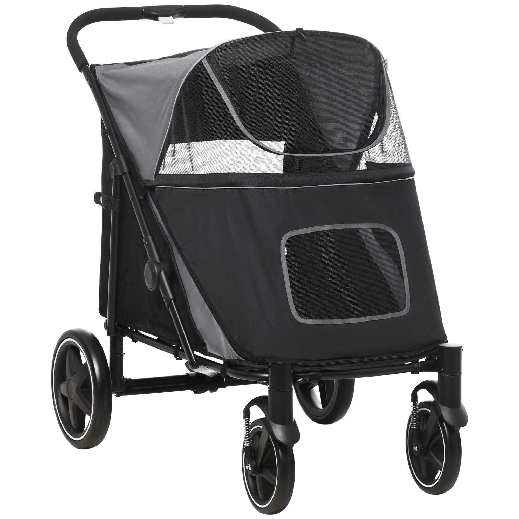 Multi-Functional Pet Stroller with Storage Bags & Safety Brakes for Comfortable Travel