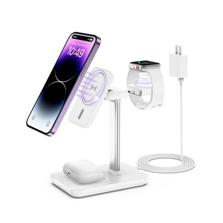 Miroddi Wireless Charging Station for iPhone Apple Watch AirPods 3-in-1 Wireless Charging Stand with 20W Quick Charger Gifts for Him Her White