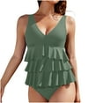 thumbnail image 1 of baikeli Women's Tummy Control Swimsuits One Piece Ruffle Solid Color Swimwear Deep V Neck Slimming Bathing Suit Beachwear Army Green,L, 1 of 6