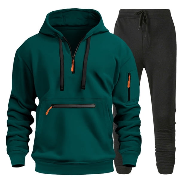 WILLBEST Sudadera con Capucha y Pantalón Negro Informal para Hombre, Conjunto De Dos Piezas De Otoño e Invierno, A La Moda, para Hombre Mediana