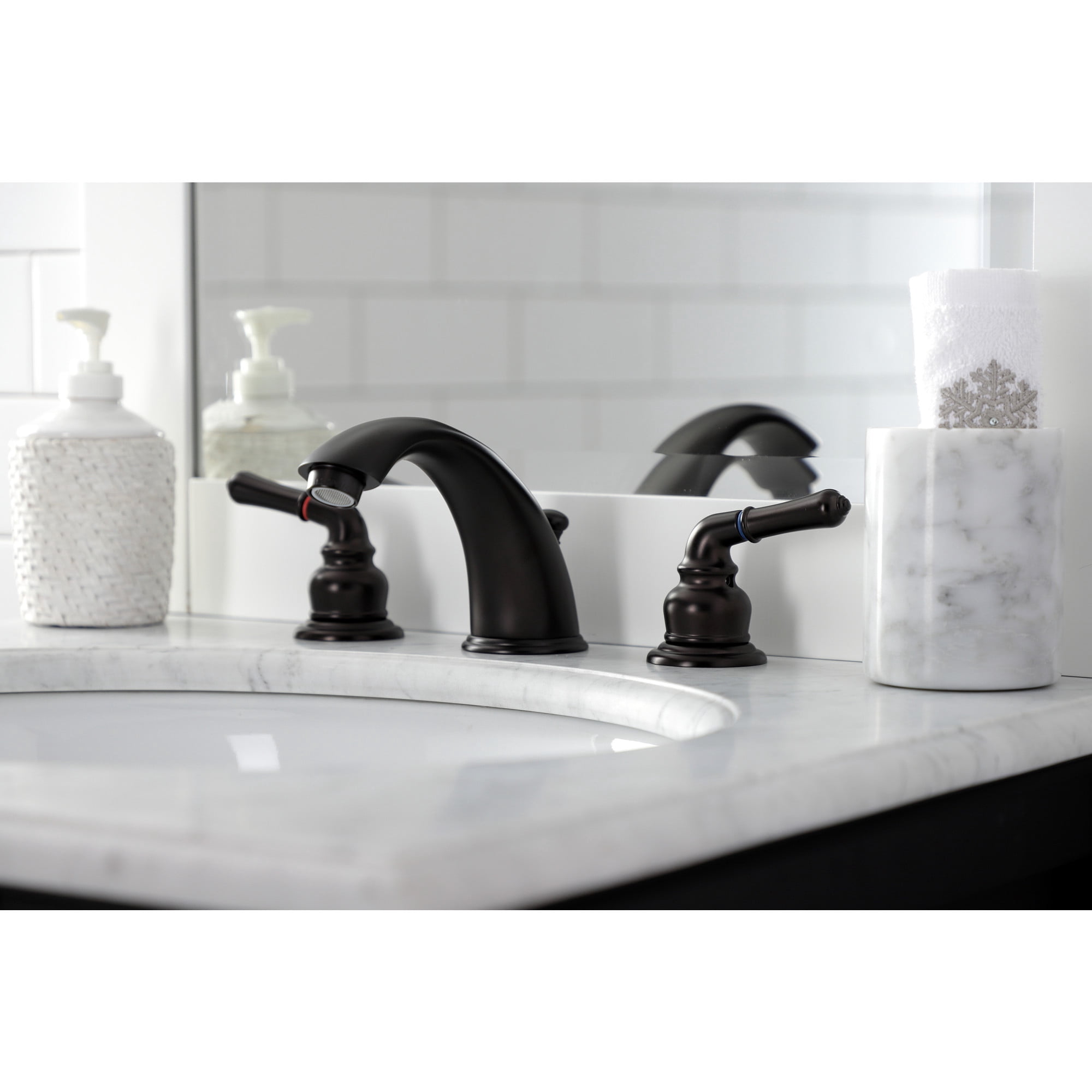 Kingston Brass KB965B Magellan Widespread Bathroom Faucet with Brass Pop-Up, Oil Rubbed Bronze