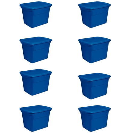 Sterilite 18 Gallon Plastic Stackable Storage Tote Container Box, Blue (8