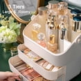 thumbnail image 4 of Preppy Skincare Organizers Makeup Organizer Holder Cosmetic Storage Box Display Case 3 Tiers Dust Free Cover Portable Handle 2 Rroomy Drawers Gift Great For Bathroom Countertop Dresser Ivory White, 4 of 6