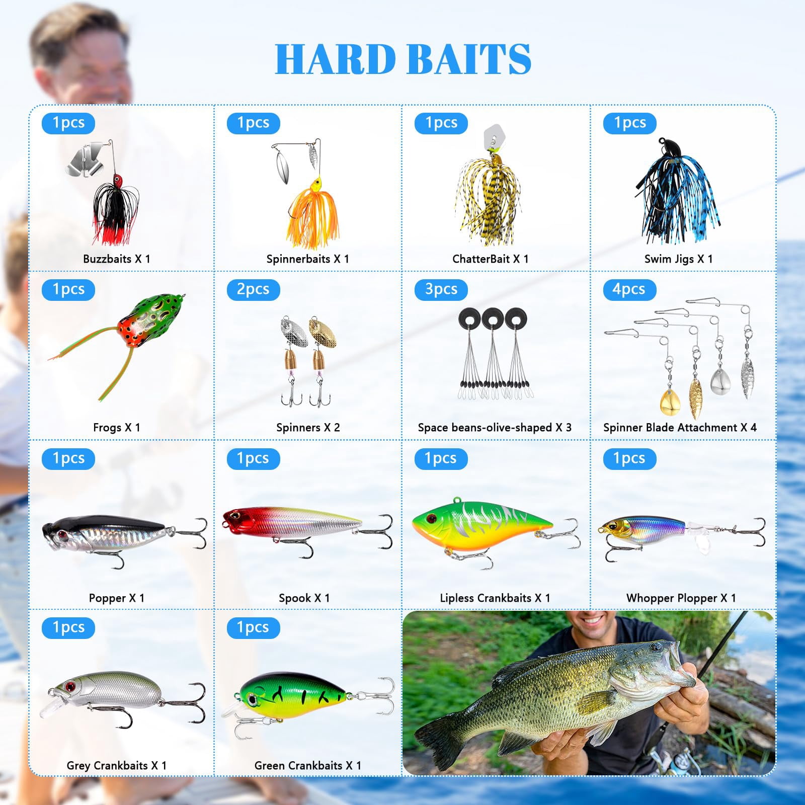 322-piece Fishing Lures Kit - Buzz Bait/spinner Baits/jig/frog  Tackle Box With Included Soft Bait/hooks/weights Gear Lure Gift For Men Freshwater Bass Trout