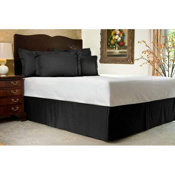 Pleated Bed-Skirt King Size – Stripe Black Luxury Double Brushed 100% Microfiber , Easy Fit Wrinkle and Fade Resistant, 15” inch Tailored Drop by Splendid