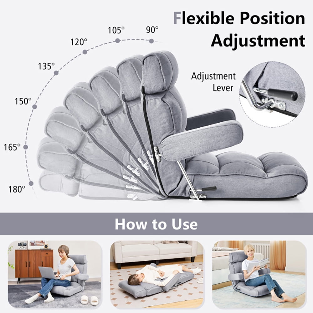 Finihen Folding Sofa Chair, Floor Chair, Adjustable Folding Sofa Chair with 6 Position Stepless Back, for Living Room, Bedroom, for Gaming, Reading, Gray Finihen Folding Sofa Chair, Floor Chair, Adjustable Folding Sofa Chair with 6 Position Stepless Back, for Living Room, Bedroom, for Gaming, Reading, Gray