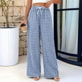 thumbnail image 5 of Gingham Wide Leg Pajama Pants for Women Elastic Drawstring Waist Lightweight Summer Relaxed Fit Casual Lounge Bottoms Dark Blue 2XL, 5 of 6