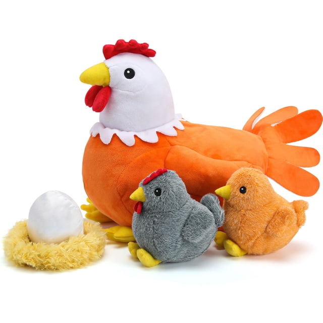 Chicken Stuffed Animal Chicken Plush Toys Mommy Farm Hen Plush with Henhouse Plushie/Egg/2 Little Baby Chicks Toys Christmas Birthday Gift for Girls Toddler Kids 3 4 5 6 7 8 9+ Years Old